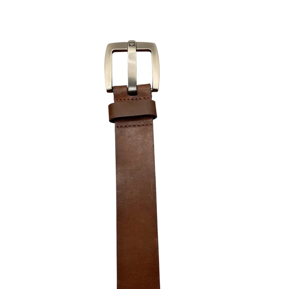 Kenneth Cole Reaction Brown Genuine Leather Belt Silver Buckle‎ Size 38